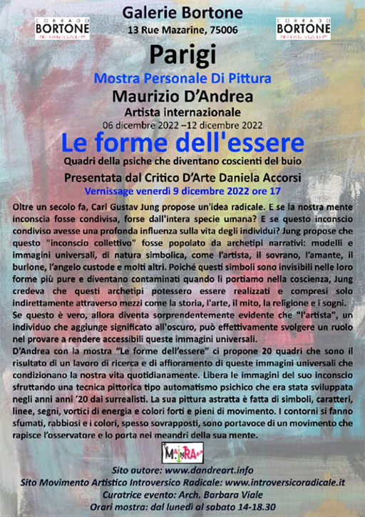 Le Forme dell'Essere - Maurizio D'Andrea, Einzelausstellung, Galerie Bortone, Paris, Dezember 2022